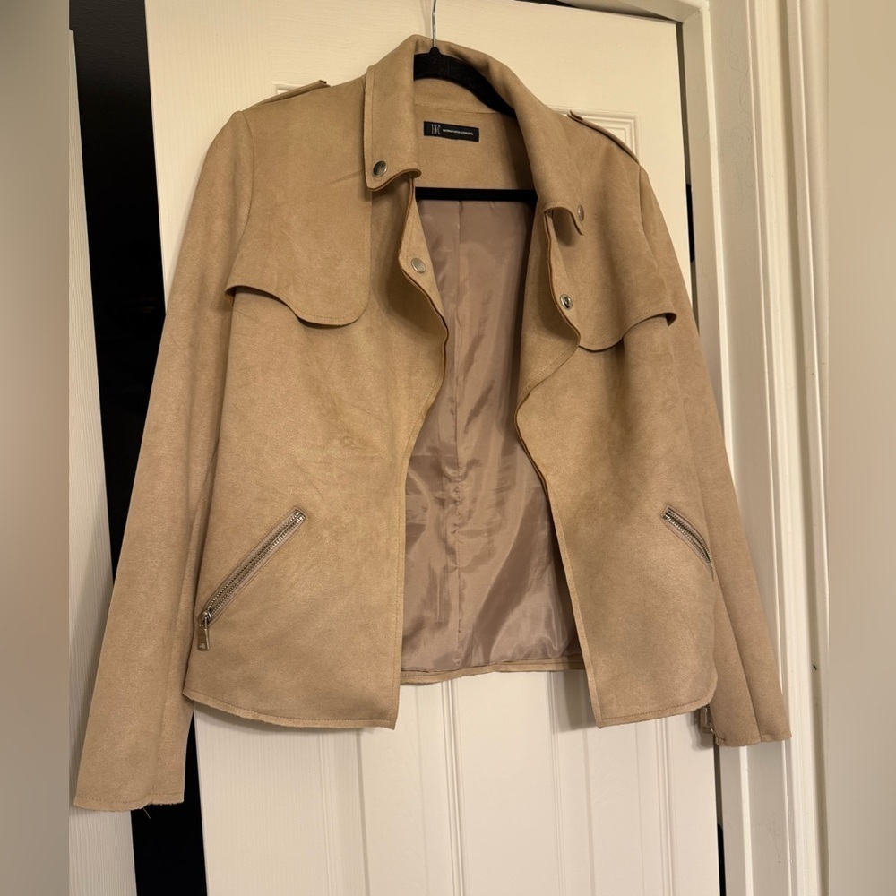 INC  Women's Faux Suede Moleskin Motorcycle Jacket Top Size M - Picture 2 of 5